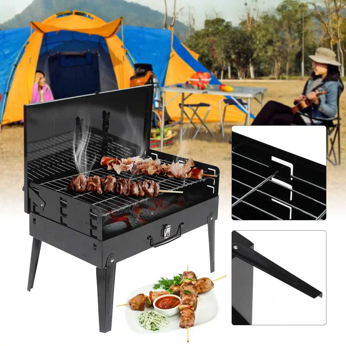 

Portable BBQ Barbecue Grills Burner Oven Outdoor Garden Charcoal Barbeque Patio Party Cooking Foldable Picnic for 3-5 Person