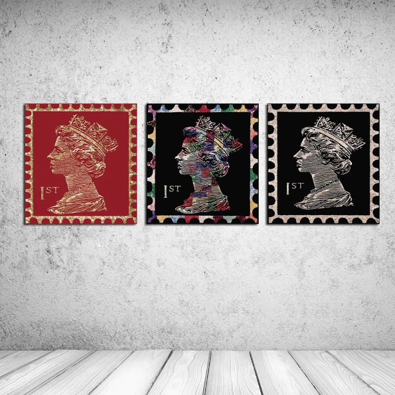 3PCS Imperial family European Queen Stamps Wall Vintage Oil Painting Prints on Canvas Landscape