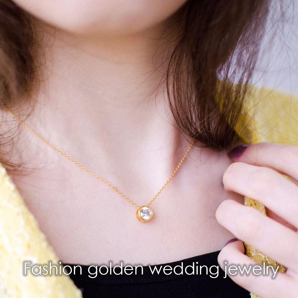 e-Manco 925 Sterling Silver Necklace Simple CZ Cubic Zirconia Pendant Necklace for Women Gold Color Wedding Jewelry Fashion