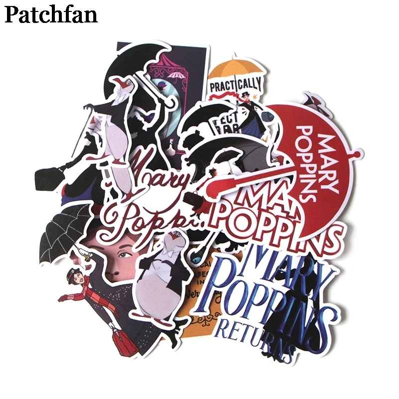 

12sets/lot Patchfan 16pcs/set Mary poppins stickers for DIY scrapbooking Laptop Skateboard Home Decoration sticker badges A2008