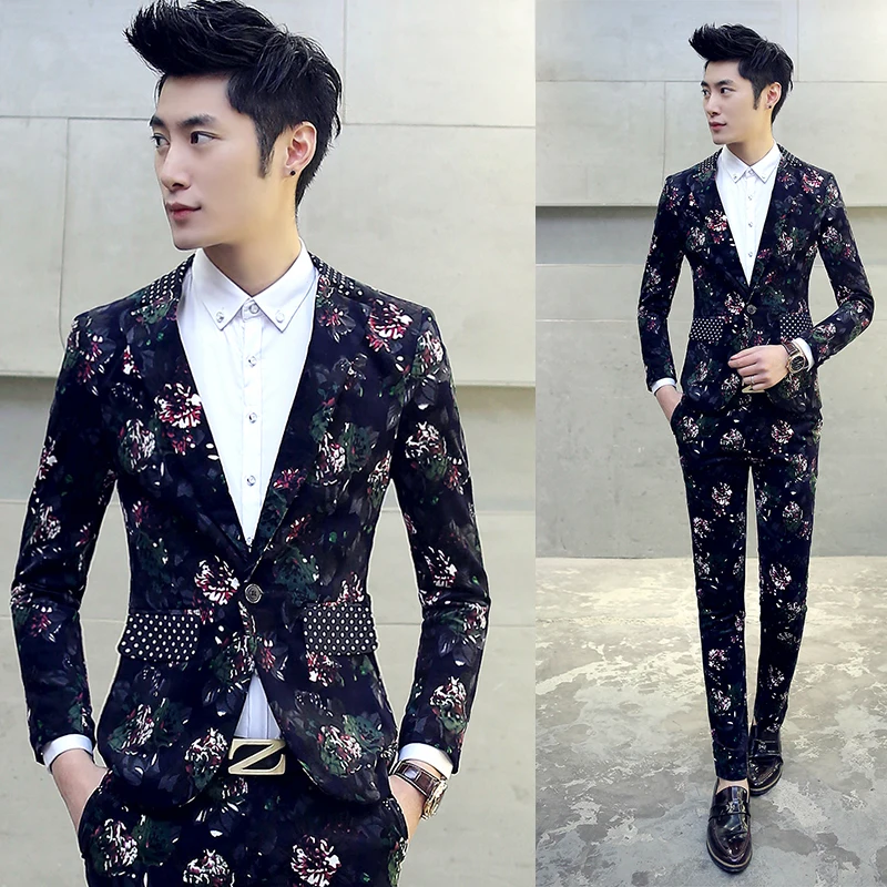 Us 793 23 Off1pcjacketpant Costume Homme Suit Men Latest Coat Pant Designs Men Floral Blazer Set Fashion Night Club Singer Suits Tuxedo In