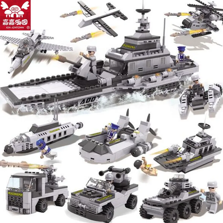 

743pcs/set DIY Educational 8 in 1 Armed Building Blocks Model Military Weapon Ship Tank Fighter Assembling Bricks Toys Kids Gift