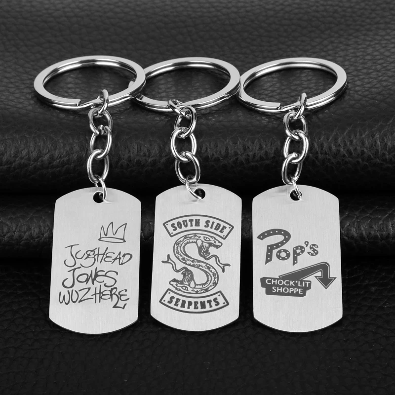 

HANCHANG Jewelry Stainless Steel Dog Tag Keychain Riverdale South Side Serpents Hat Pendant Keyrings Chaveiros Men Car llaveros
