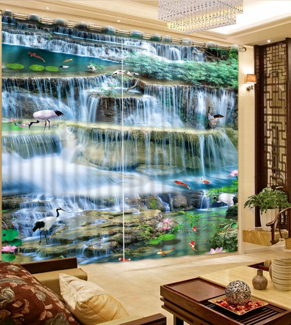 

2017 New Arrival Waterfall Landscape Curtains Modern Curtains For The Bedroom Home Decoration Living Room Curtains