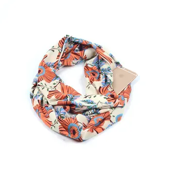 

Guttavalli Women Flowers Convertible Infinity Scarf w/ Pocket Loop Zipper Portable Ring Wrap Winter Chevron Stripes Dots Shawl