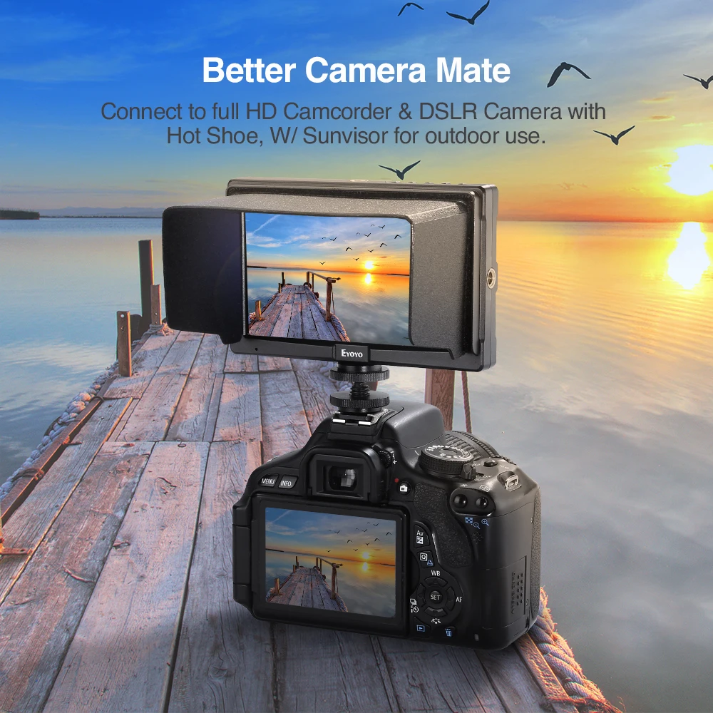 Eyoyo E5 5 Inches 1080P Field IPS Video Monitor DSLR On-Camera 4K monitor HDMI IN OUT for Gimbals Stabilizer monitor display