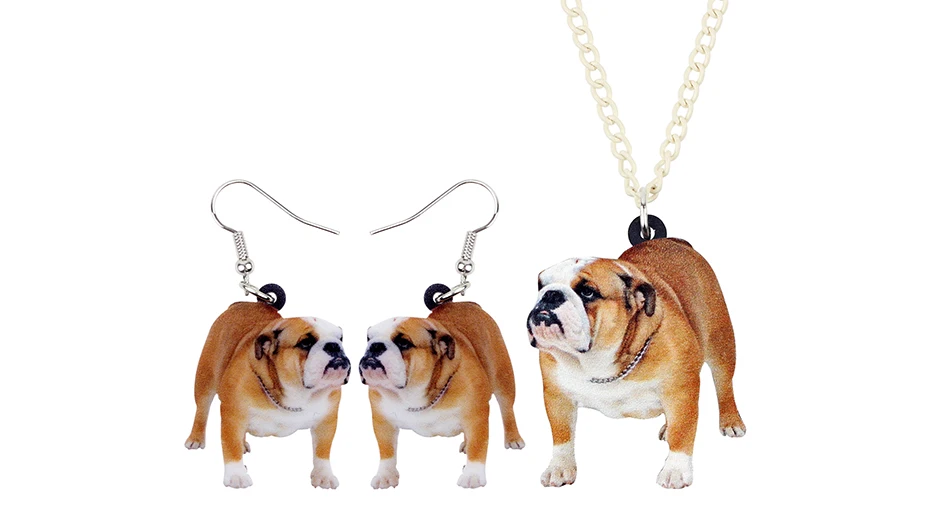 Bonsny акриловые комплекты ювелирных изделий английская собака породы Бульдог ожерелье серьги Мода кулон для женщин девушек влюбленных подарок украшение NE+ EA