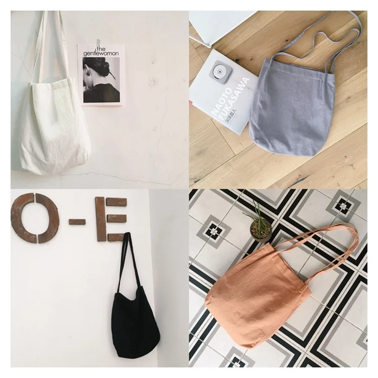 Women Cotton Fabric Shoulder Bag Simple Eco Canvas Bag Soft Handbag Solid Casual Tote Female Environmental Reusable Shopping Bag