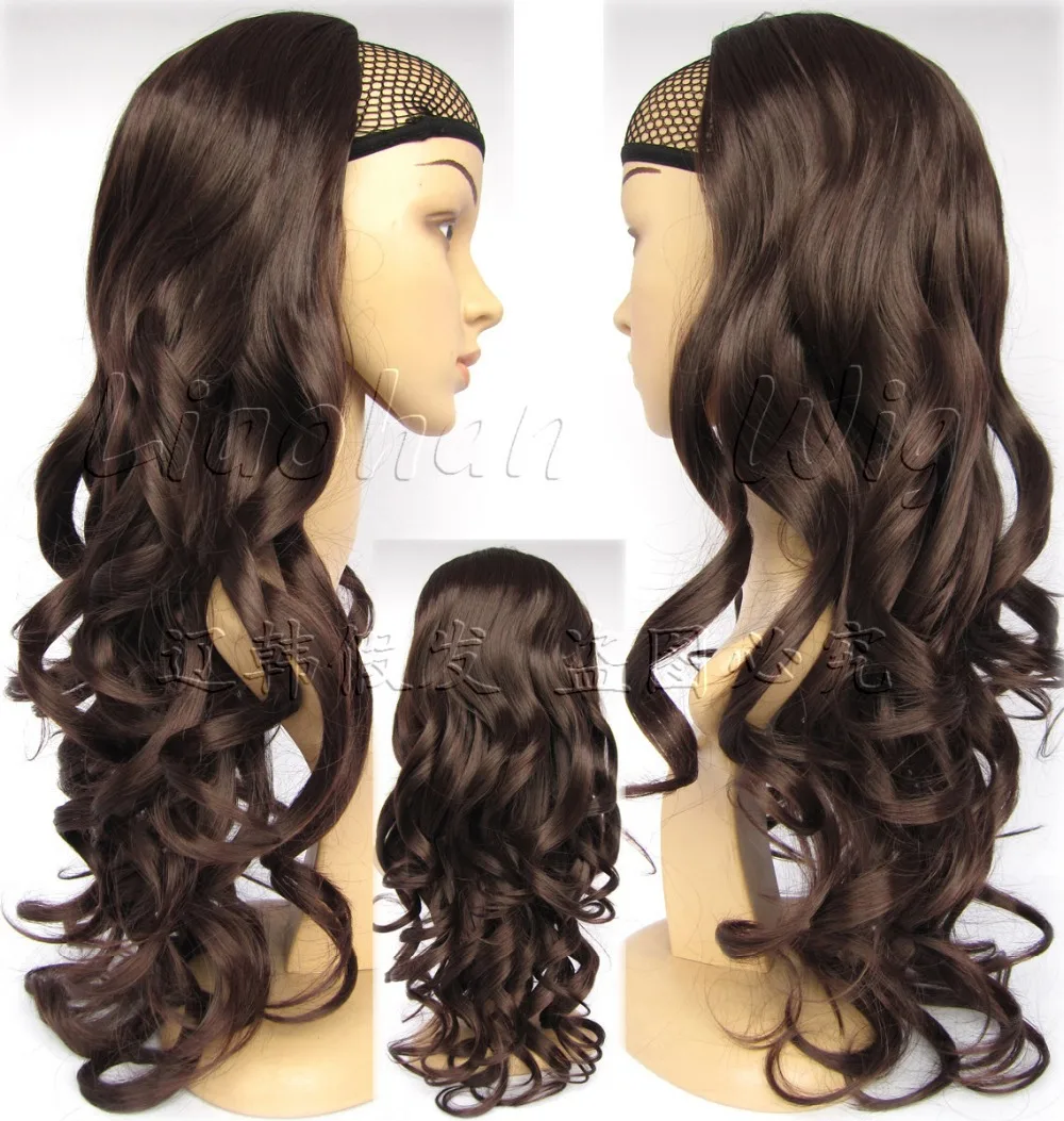 Fashion Half Wig Long Curly Wig Hair Fall Synthetic Hair 2/33 Dark