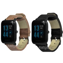Подлинный винтажный кожаный ремешок для часов Huami Amazfit Bip BIT PACE Lite Молодежные Смарт-часы Ретро мягкий кожаный браслет 20 мм