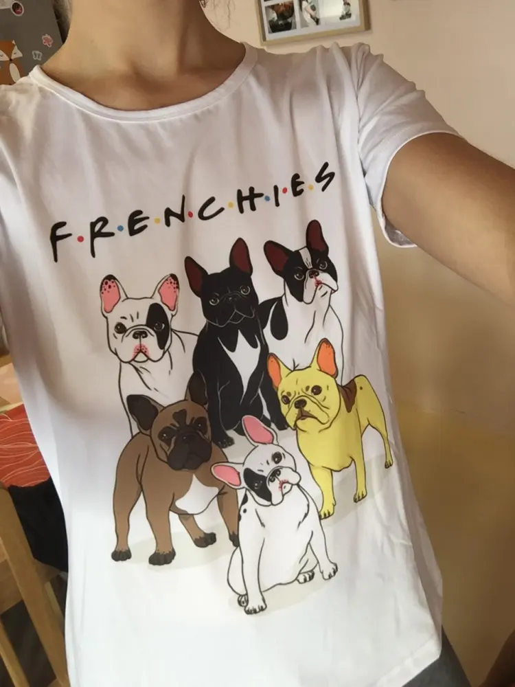 

2019 Fashion French Bulldog Printed T-Shirt women Dogs Animal T Shirt Summer High Quality Hipster Tee Tops