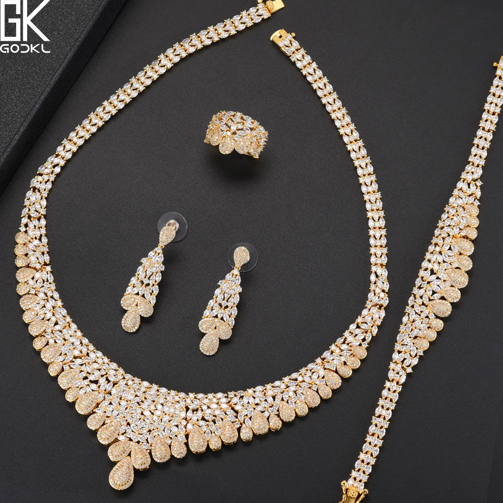 

GODKI NEW Luxury 4PCS African Jewelry Sets For Women Wedding AAA Cubic Zirconia Crystal CZ Engagement DUBAI Bridal Jewelry Sets