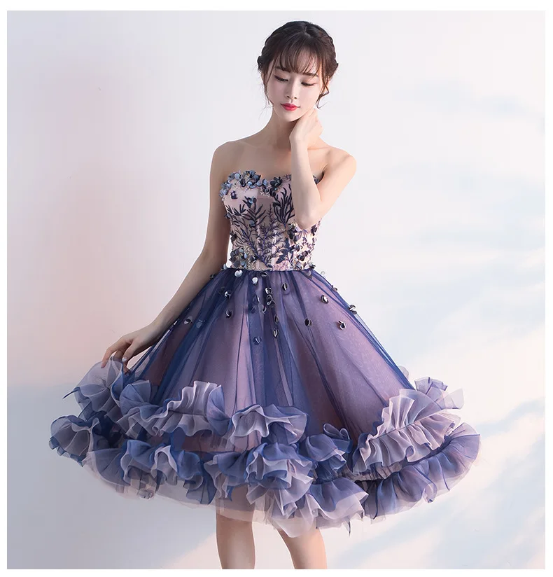 Фиолетовые А-образные платья для выпускного вечера Очаровательные платья с рюшами и объемными цветами для особых случаев розовая одежда на шнуровке ZHM010