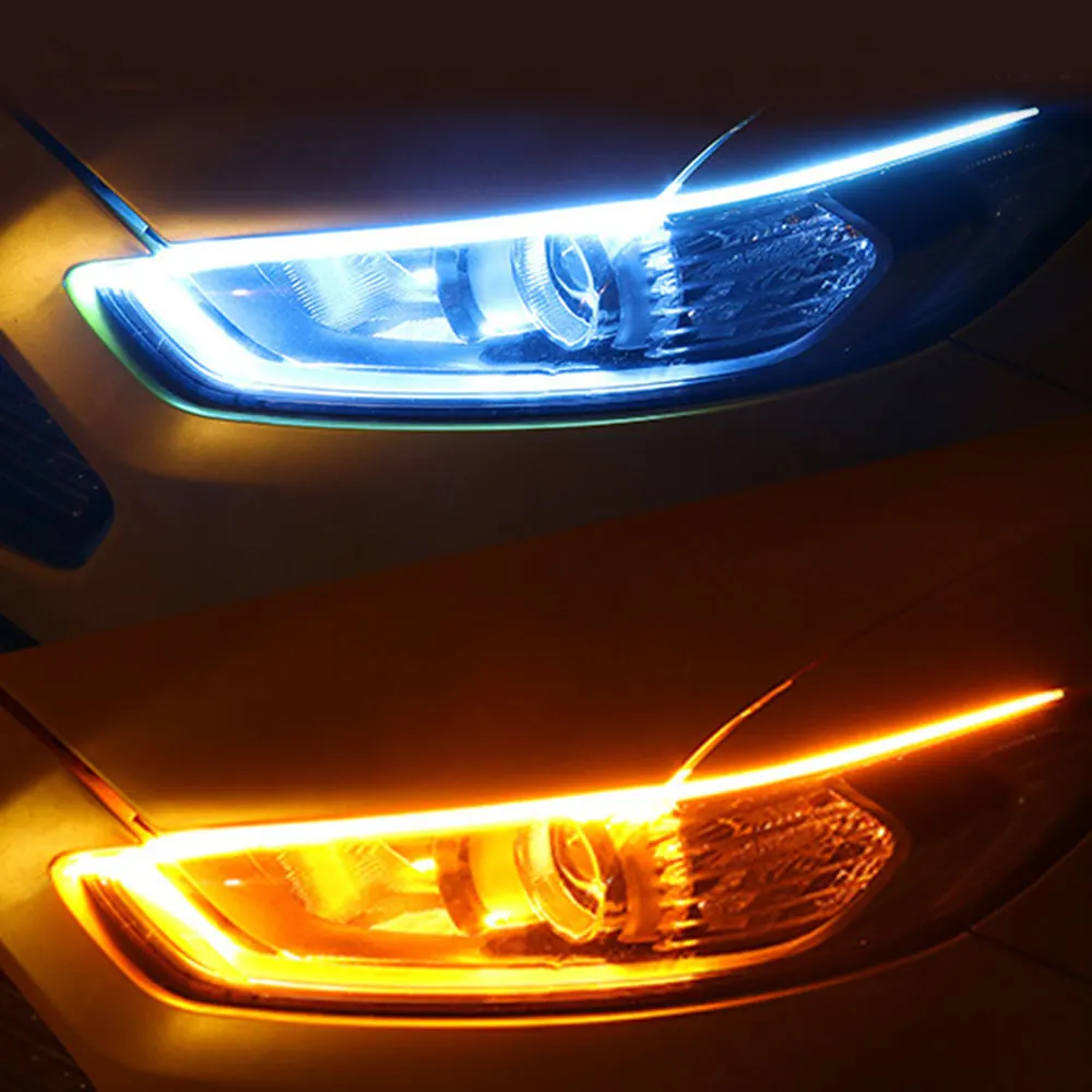 

2pcs Neon Car Turn Signal Guide Strip Headlight Assembly Auto Lamps Cars DRL LED Daytime Running Lights Car Accessories