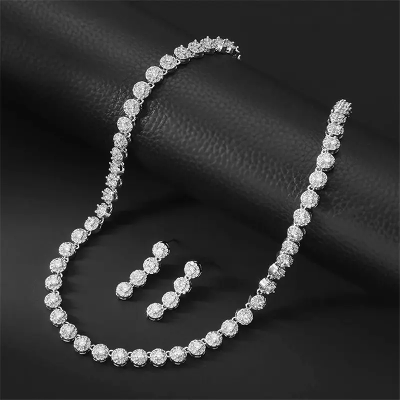 Necklace Earrings Set Geometric Zircon Fashion Necklace Earring Set