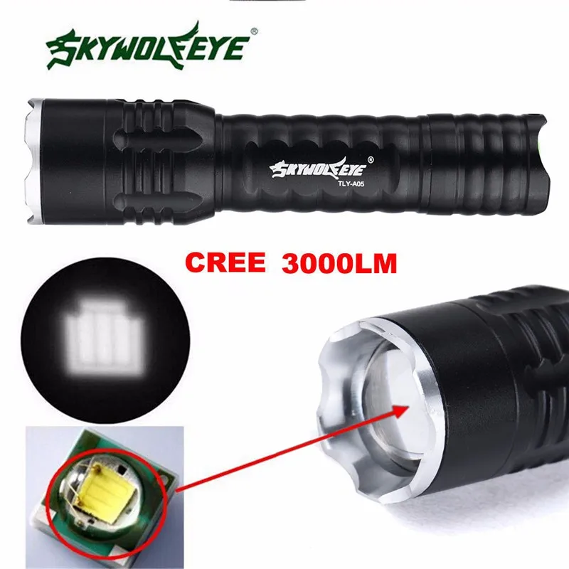

zoomable Adjustable Focus 3000 Lumens 3 Modes CREE XML T6 LED 18650 Flashlight Torch Lamp waterproof led flashlight