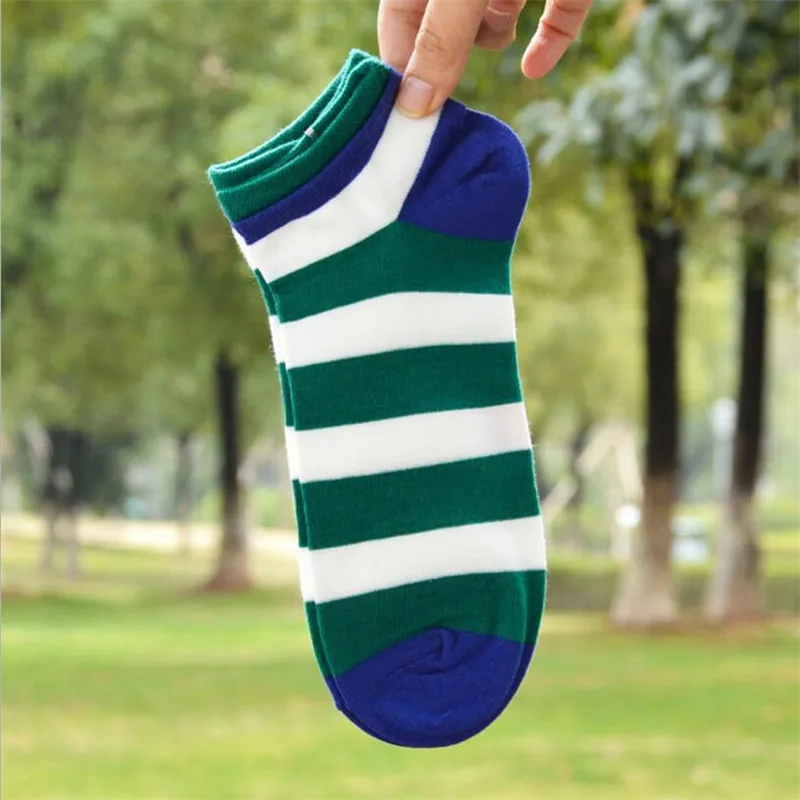 Горячая распродажа! Мужские хлопковые носки на весну, лето и осень, черные полосатые носки, мужские и мужские цветные короткие носки, подарки для мужчин - Цвет: Зеленый