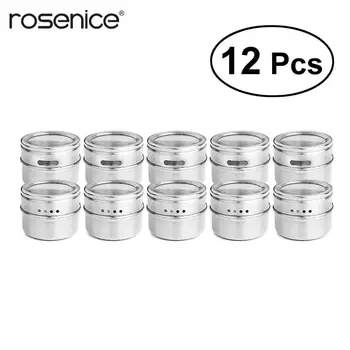 

12Pcs Multi-Purpose Spice Storage Tins Stainless Steel Magnetic Clear Top Lid with Sift or Pour Magnetic on Refrigerator & Grill