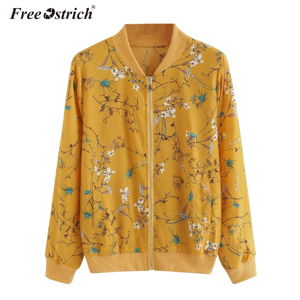 FREE OSTRICH Flower Floral Print Baseball Jacket Bomber Jacket Women Basic Coats Long Sleeve Zipper Outwear Autumn 2018 N30 FREE OSTRICH Flower Floral Print Baseball Jacket Bomber Jacket Women Basic Coats Long Sleeve Zipper Outwear Autumn 2018 N30