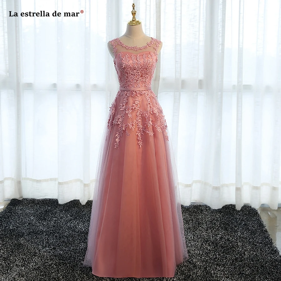 

La estrella de mar wedding guest dress New Scoop neck tulle applique A Line blush ivory silver burgundy bridesmaid dresses long