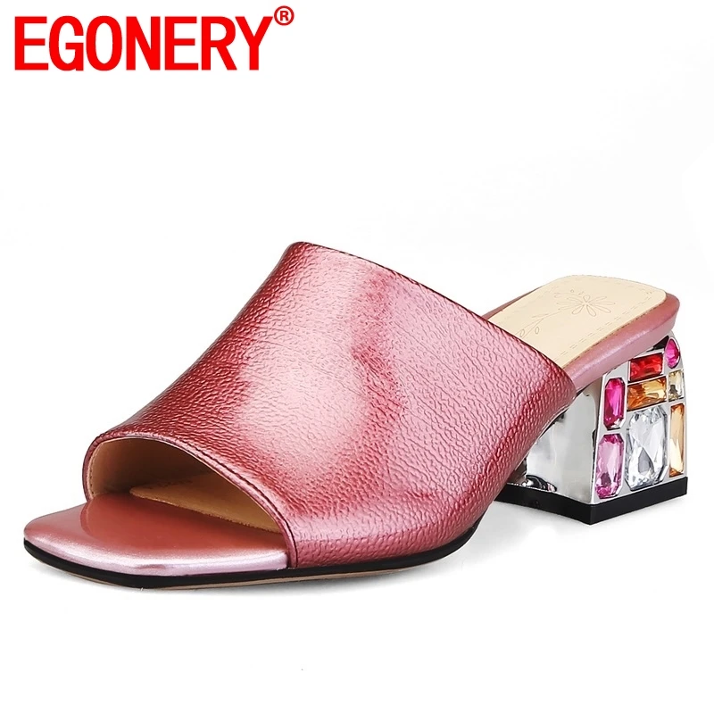 

EGONERY shoes woman 2019 summer new fahsion sexy open toe woman sandals outside high hoof heels crystal plus size ladies shoes
