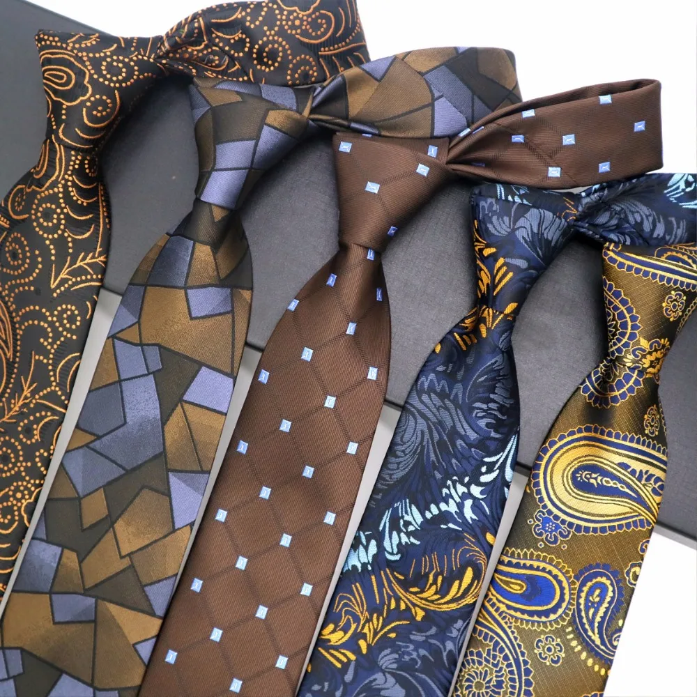 Fashion Mens Tie 8CM Brown Silk Neckwear Floral Dot Jacquard Woven Classic Neck Ties For Men