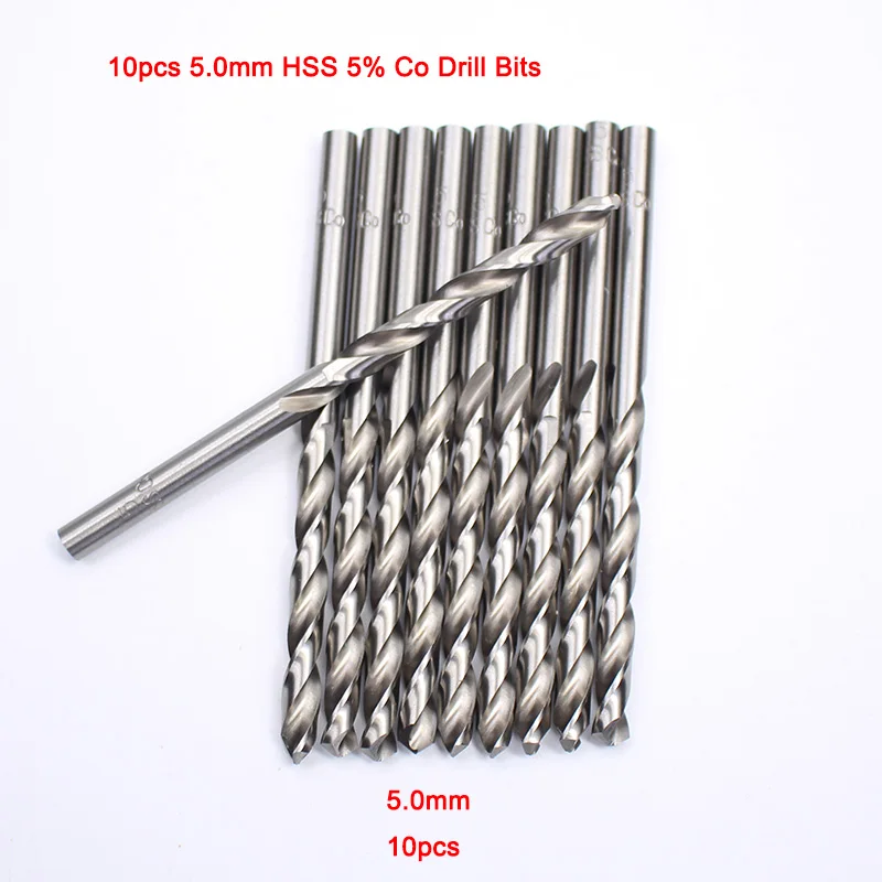 Качественные 10 шт./лот 5% Кобальт высокоскоростные стальные сверла набор HSS спиральные сверла для бурения толстой стали - Цвет: 5mm  10pcs