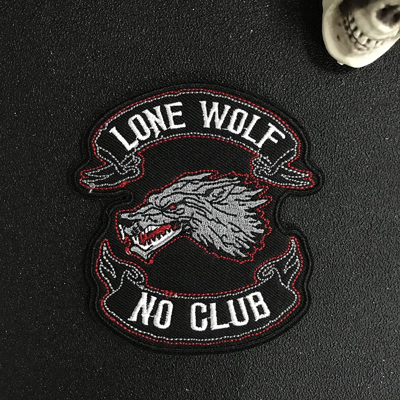 Одинокий волк без Клубная вышитая нашивка для поддержки куртки, панк мотоцикл вышивка Скелет Байкерский значок