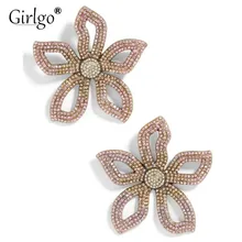 Женские серьги-гвоздики с большим цветком для девушек, Цветочные Свадебные массивные ювелирные изделия, корейские Кристальные серьги, Прямая поставка, подарок