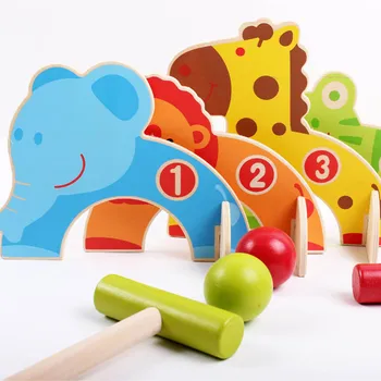

Kids Wooden Cartoon Animals Gateball Toys Family Outdoor Croquet Golf Toy Parent Children Games S7JN