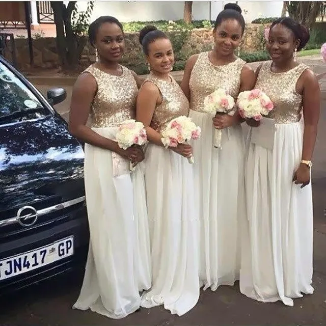 Sodigne Gold Bridesmaid Dress Sequin O Neck A Line Chiffon Silver Sodigne Gold Bridesmaid Dress Sequin O Neck A Line Chiffon Silver White Party Gowns