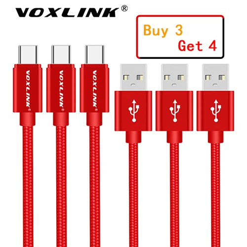 VOXLINK 3 Pack нейлон плетеный кабель USB TypeC Быстрая зарядка кабель для samsung Galaxy для htc 10 MacBook Xiaomi Mi8 A1 зарядки шнур - Цвет: Red