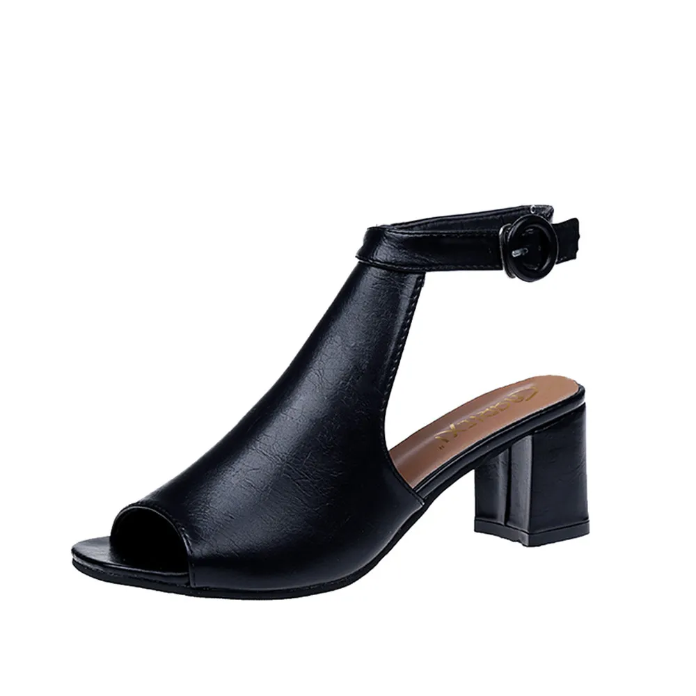 Женские босоножки вечерние туфли с открытым носком на высоком каблуке модные женские туфли-лодочки на толстом каблуке для вечеринки и свадьбы - Цвет: Черный