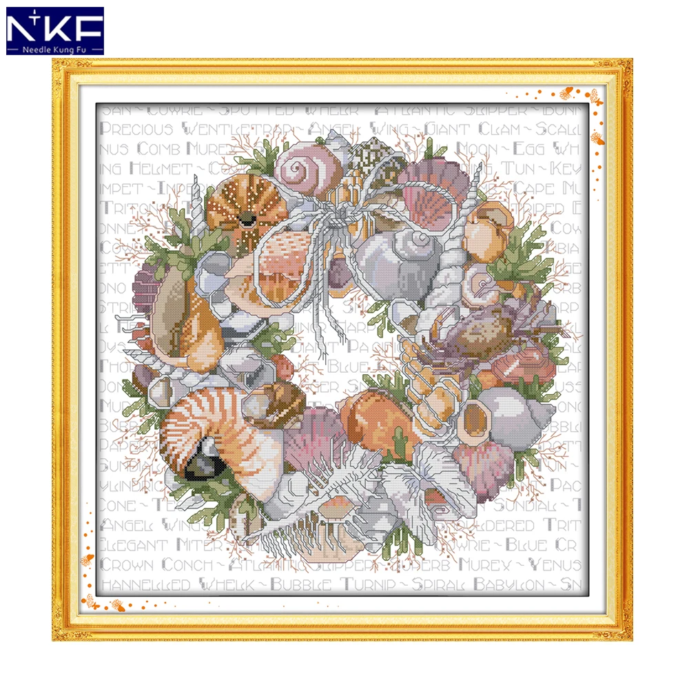

NKF The Conch Wreath Cross Stitch Painting Counted Printed on Canvas Needlework Sets Embroidery Kits Home Decor Cross Stitch
