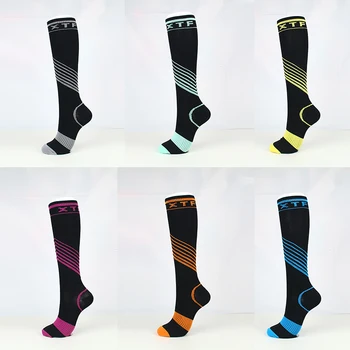 

HUAYA Men Women Running Socks Unisex Compression Stripe Pattern Sports Cycling Nylon High Cycle Compress Pressure Stockings