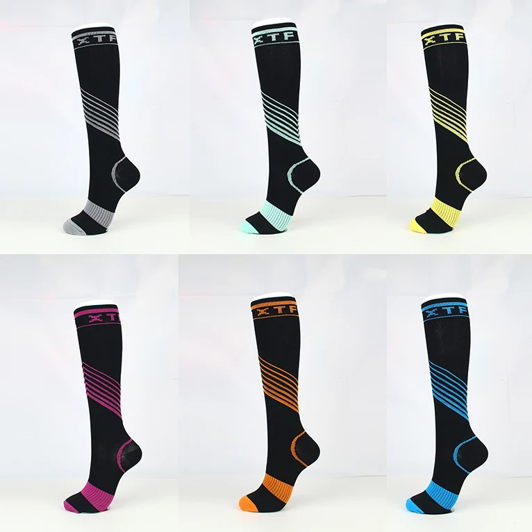 

Men Women Running Socks Unisex Compression Stripe Letter Pattern Sports Cycling Nylon High Cycle Compress Pressure Stockings