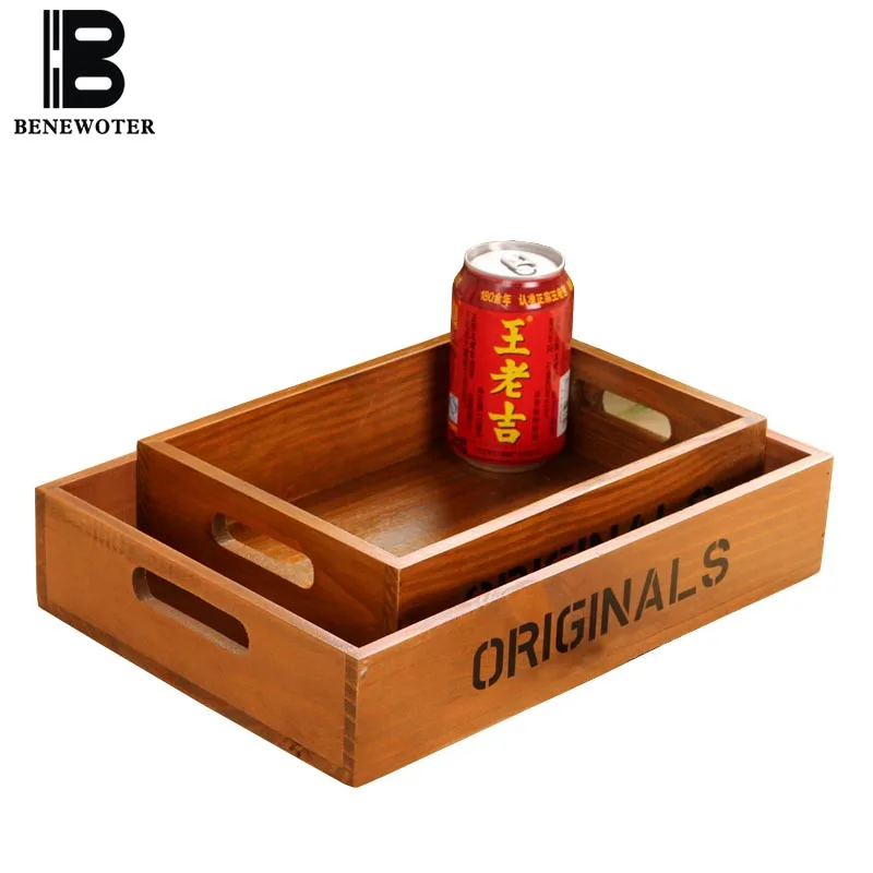  Vintage Wooden Storage Tray Desktop Storage Box Multifunction Organizer Tea Coffee Cup Trays File C