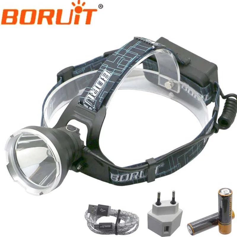 Boruit B10 дальний светильник USB налобный фонарь 4400 мАч светодиодный головной светильник Перезаряжаемый для охоты 18650 аккумулятор с зарядным кабелем