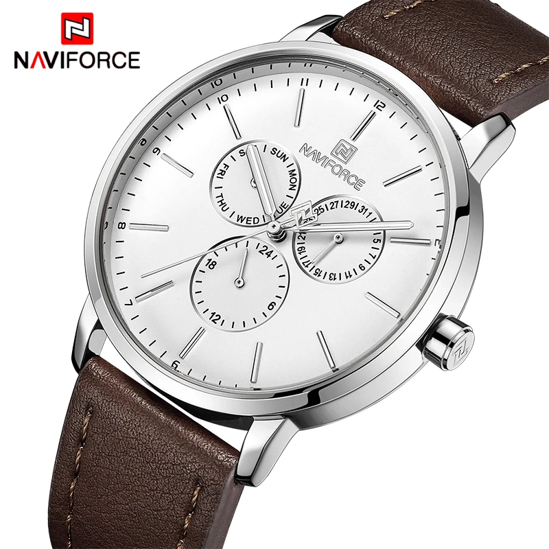 NAVIFORCE мужские модные спортивные часы кожаные водонепроницаемые наручные