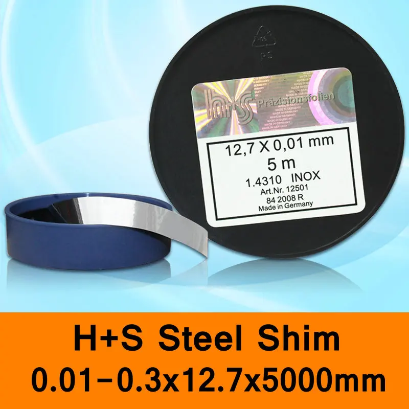 Skup H + S ze stali nierdzewnej podkładka DIN 1.4310 stal nierdzewna (INOX) H + S HS forma Spacer wypełniacz wykonane w niemczech 0.01 0.03x12.7x5000mm oryginalne opakowanie
