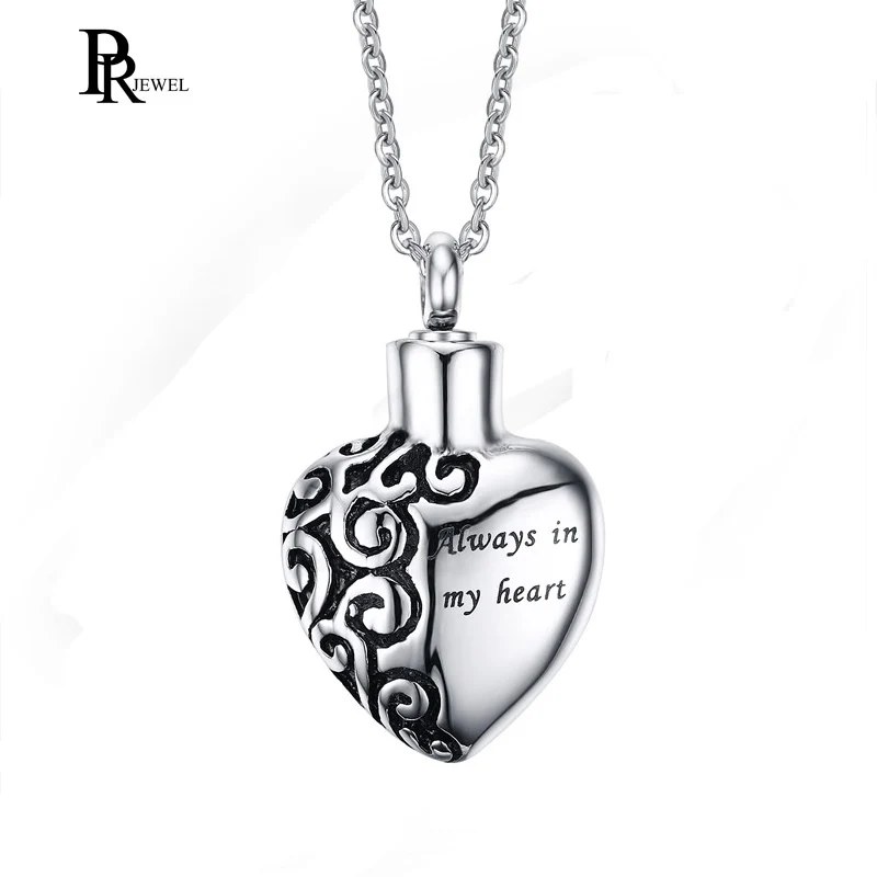 

Stainless Steel With Always in my heart Retro Waterproof Pet Urn Pendant Ash Keppsake Necklace Cremation Jewelry