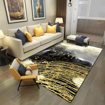 

European style abstraction Ink Golden landscape painting Large living room carpet Bedroom decoration mat non-slip rug customize