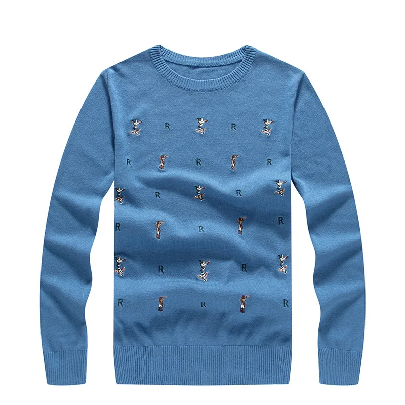 TS brand autumn and winter men's cotton crew neck sweater Korean casual men's fashion embroidery solid color sweaters