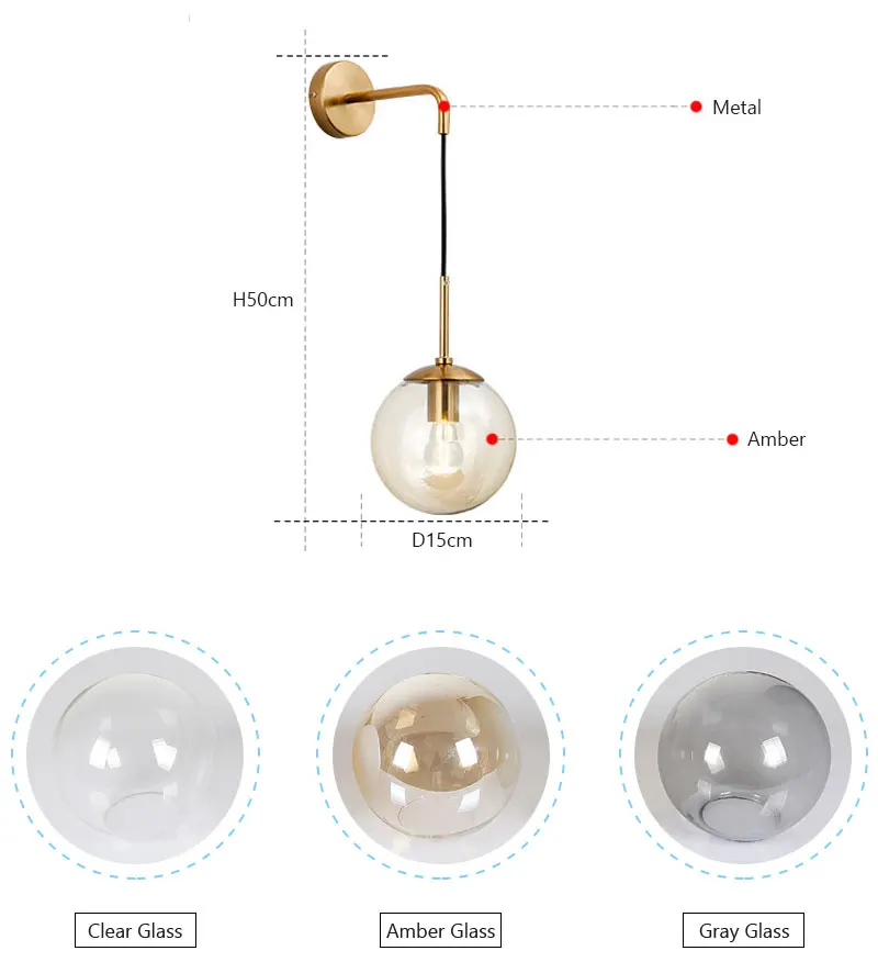 Nordic Post Modern LED Wall Lamp Creative Glass Ball Mirror Bedside Wall Lamps Vintage Wall Light For Living Room Heme Deco (8)