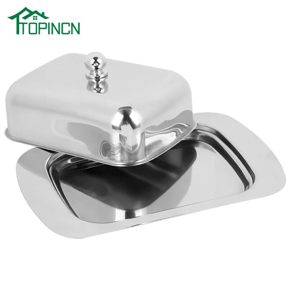 

TOPINCN Stainless Steel Butter Cheese Dish Tray Box Food Storage Dessert Container Keeper with Lid tray