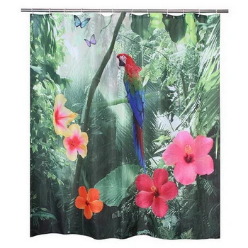 

Polyester 3D Red Parrot Shower Curtain 3D Waterfall Thicken Fabric Bathroom Curtain Waterproof Bath Curtain