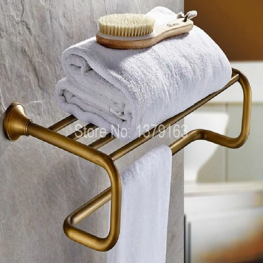 

Bathroom Accessory Vintage Retro Antique Brass Wall Mounted Bathroom Towel Rail Holder Storage Rack Shelf Bar aba075