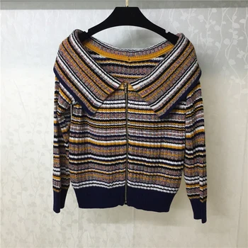 

Autumn Striped Sweater Cardigan Women Lady Long Sleeve Cardigan 2018 Fashion Sweater Zipper Cardigan