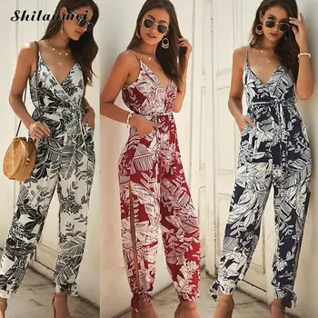 

2019 Newest Summer Spaghetti Strap High Quality Sleeveless Long Jumpsuit Fashion Sexy Ladies Women Party Jumpsuit Romper