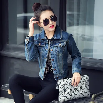 

Spring 2019 jean jacket long sleeve short cowboy coat lapels denim jacket